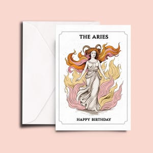 Aries Birthday Card, Zodiac Greeting Card, Horoscope Birthday Card, Fire Sign Birthday, Celestial Aries Card, Astrology Birthday Card