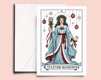 Yuletide Blessings Tarot Card - Gothic Christmas Greeting - Vintage Holiday Card - Pagan Yule Celebration - Mystical Winter Card