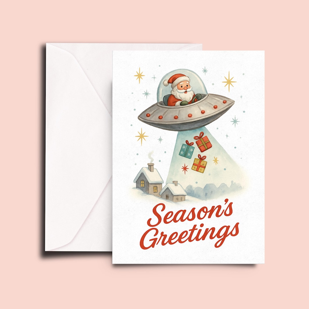 Alien Santa Christmas – Funny Space Holiday Greeting Card With Retro ...