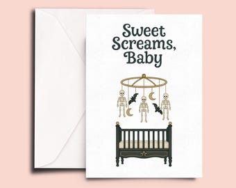 Sweet Screams Baby Card • Goth Baby Shower, Skeleton Crib