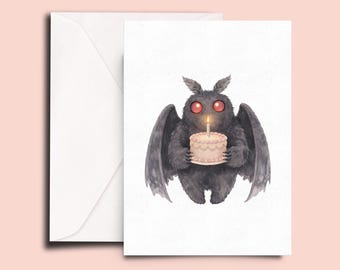 Mothman Birthday Card – Let’s Get Weird Cryptid Cake Card, Spooky Cute Birthday Card, Goth Friend Birthday, Funny Horror Card