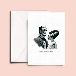 Monster and Bride Romantic Gothic Greeting Card for Couples –  Spooky Anniversary or Valentine's Day Card – Made for Each Other