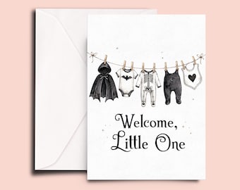 Goth Baby Shower Card, Welcome Little One Card, Gothic Baby Card, Alternative Baby Shower Gift, Spooky New Baby Greeting Card