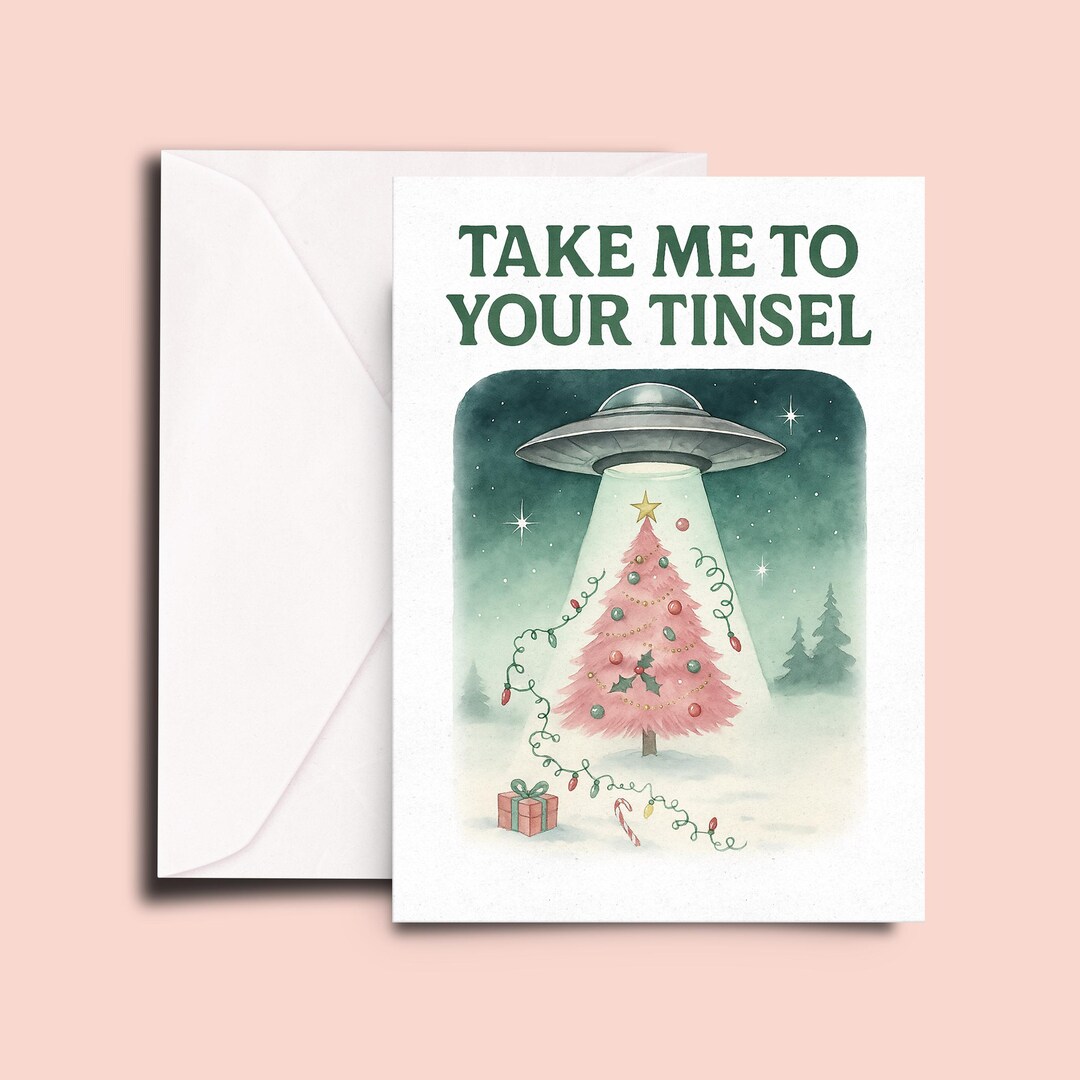 Funny Alien Christmas Card – Pink Tree UFO Holiday Greeting - Etsy