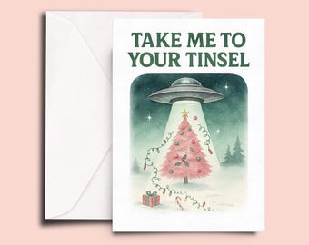Funny Alien Christmas Card – Pink Tree UFO Holiday Greeting