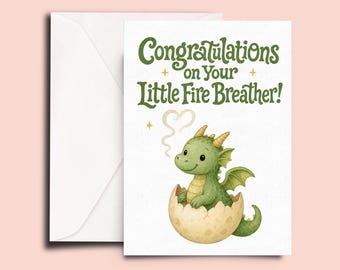 Congratulations on Your Little Fire Breather – Cute Baby Dragon Card – New Baby Greeting Card – Whimsical Fantasy Birth Card