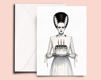 Gothic Birthday Card, Bride of Monster, Spooky Birthday, Alternative Horror Birthday, Dark Aesthetic Greeting, Halloween Lover Birthday Card