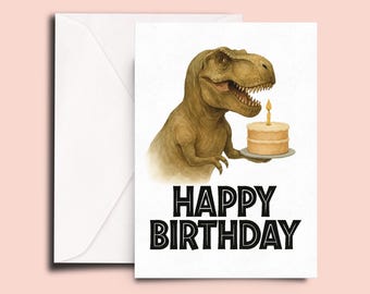T Rex Birthday Card – Funny Dinosaur Birthday Card, Cute T-Rex Greeting Card, Humor Birthday Card for Kids & Adults