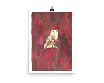 Snowy Owl Print - Illustration originale à la gouache sur papier mat