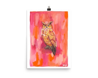 Great Horned Owl Print - Illustration originale à la gouache sur papier mat