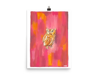 Screech Owl Print - Illustration originale à la gouache sur papier mat