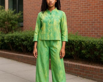Pant suit two  piece hand painted and hand dyed Small (X)