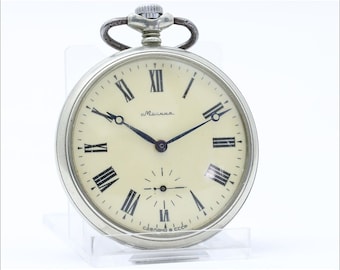 Reloj de bolsillo ruso antiguo chapado en plata - Tamaño 16