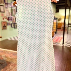 Retro Aqua Polka Dot Mod Dress – Double Knit Polyester, Size 6-8 image 6