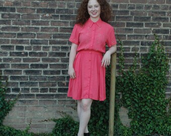 Coral, Summer dress, 70s, Day dress, Knee length, Short sleeve, Shirt dress