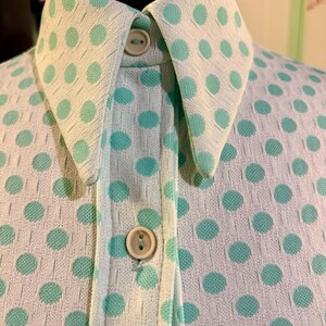Retro Aqua Polka Dot Mod Dress – Double Knit Polyester, Size 6-8 image 14