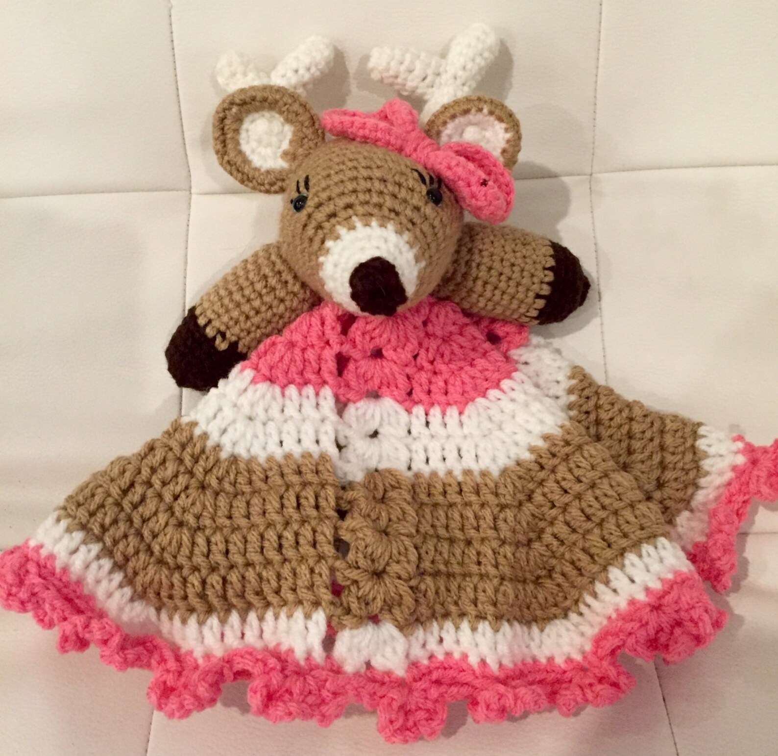 Crochet Deer Lovey security blanket baby toy baby girl Etsy