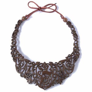 Coconut shell hand carved statement necklace, chockers necklace