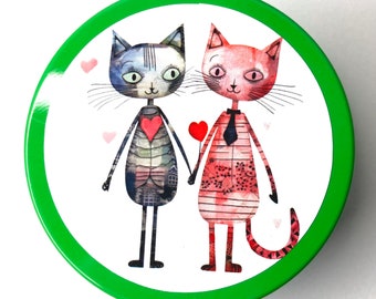 Metalldose zur Aufbewahrung von Kleinteilen m. verliebten Katzen als Geschenk zum Valentinstag für Maschenmarkierer, Schmuck, Bastelmaterial