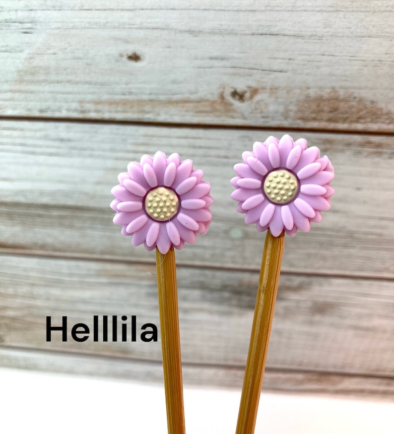 Maschenstopper Paar aus Silikon, 2 Nadelstopper in Blütenform für Stricknadeln, in verschiedenen Farben Bild 5