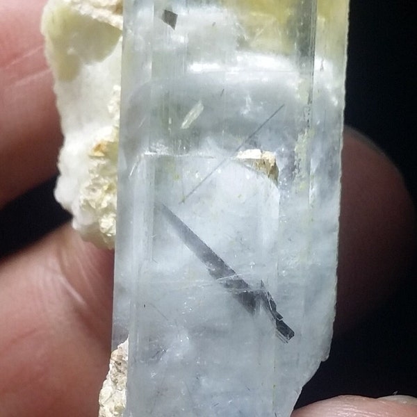 Aquamarine Crystal with Albite and Black Tourmaline (Schrol) inclusions