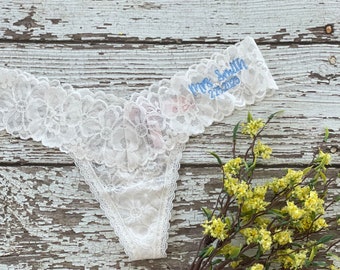 Wedding Lace Panties, thong, Bridal Underwear, Custom, Something Borrowed, Something Blue