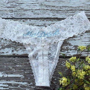 Wedding Lace Panties, thong, Bridal Underwear, Custom, Something Borrowed, Something Blue