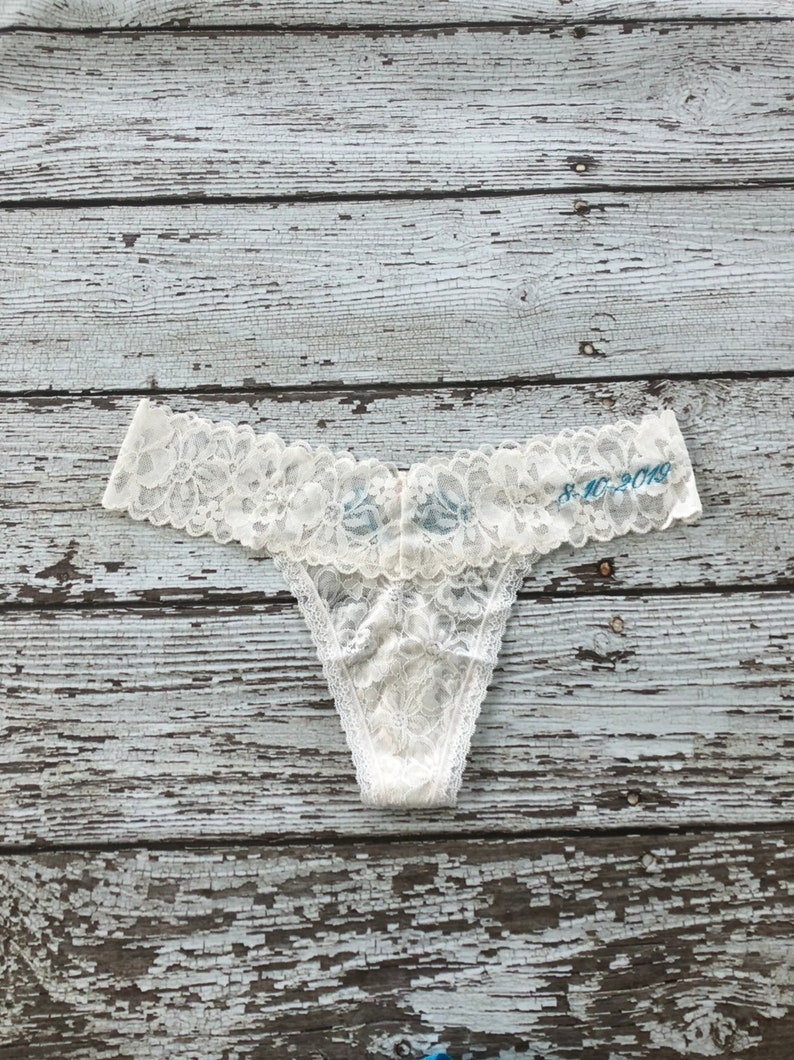 Wedding Lace Panties, thong, Bridal Underwear, Custom, Something Borrowed, Something Blue image 2