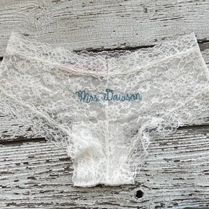 Wedding Lace Cheeky Panty Bridal Underwear, Custom, Something Borrowed, Something Blue