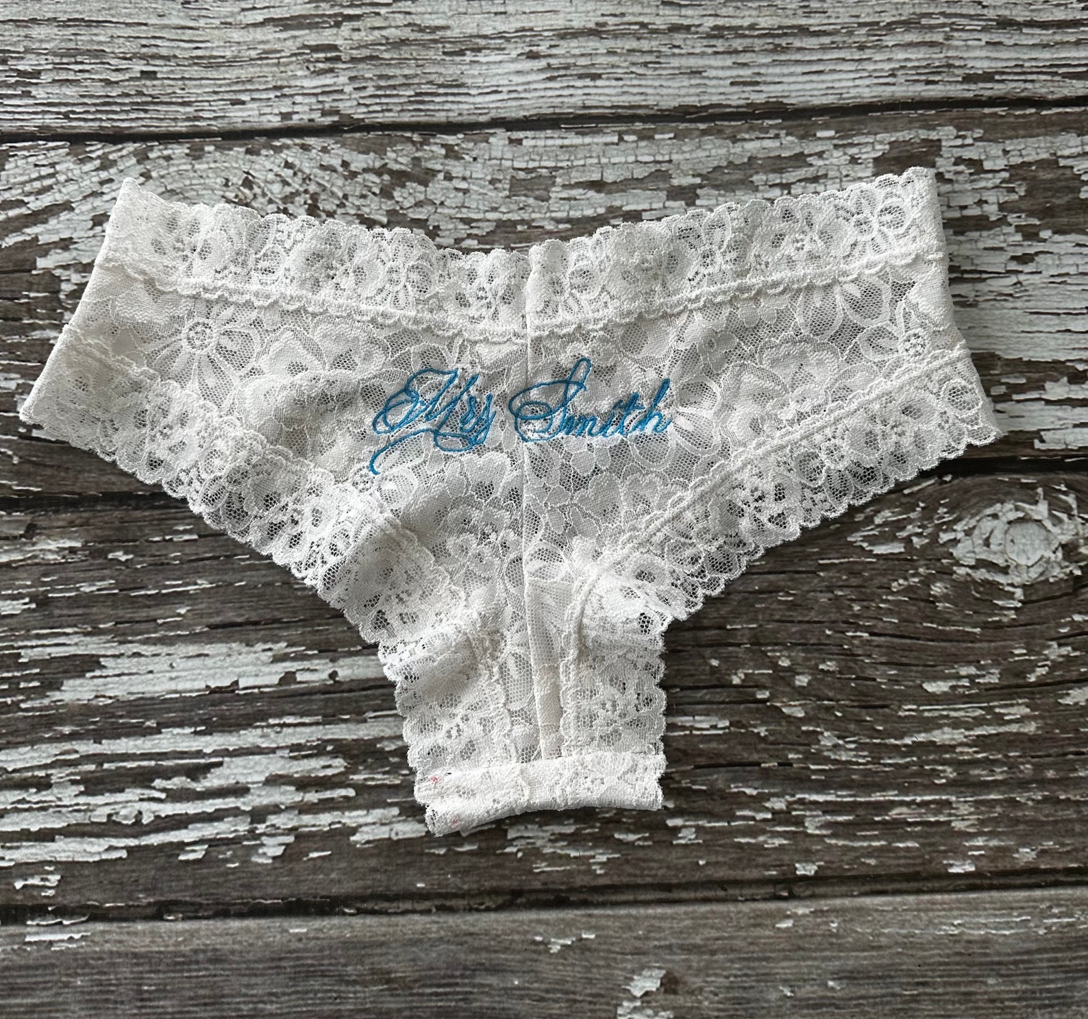 Wedding Lace Cheeky Panty Bridal Underwear, Custom, Something Borrowed, Something Blue