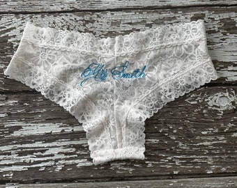 Wedding Lace Cheeky Panty Bridal Underwear, Custom, Something Borrowed, Something Blue