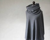 knit poncho, wool poncho, gray poncho, gray scarf, wrap sweater, womens poncho, wrap cape, knit scarf, womens sweater, knit sweater