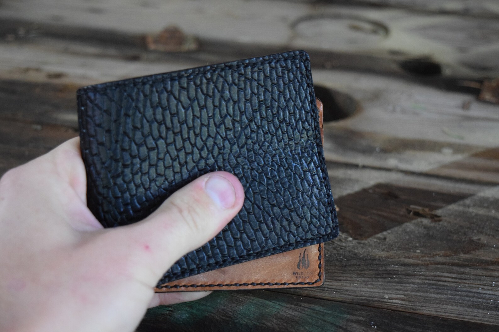 Black Beaver Tail Wallet With Harness Leather a Perfect Gift Etsy