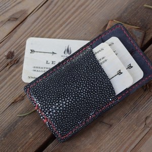 Grey Stingray Front Pocket Wallet with  Money clip & Kangaroo Leather liner Minimalist wallet hand stitched and handmade wallet