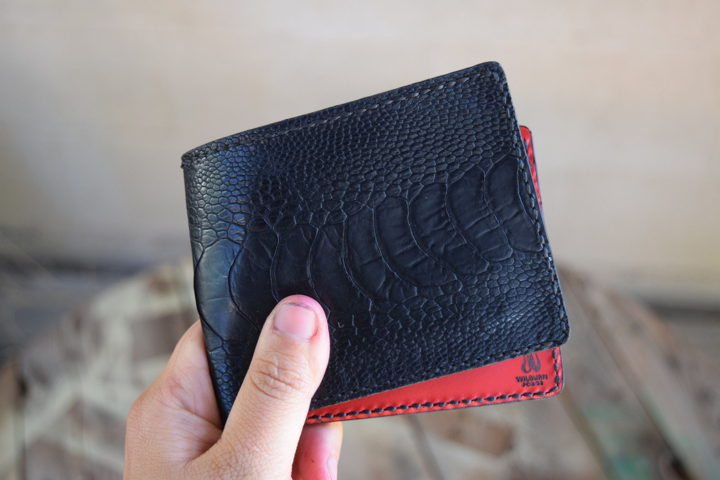 Male Handcrafted Premium Black Ostrich Leg Leather Wallet by Rakshantra