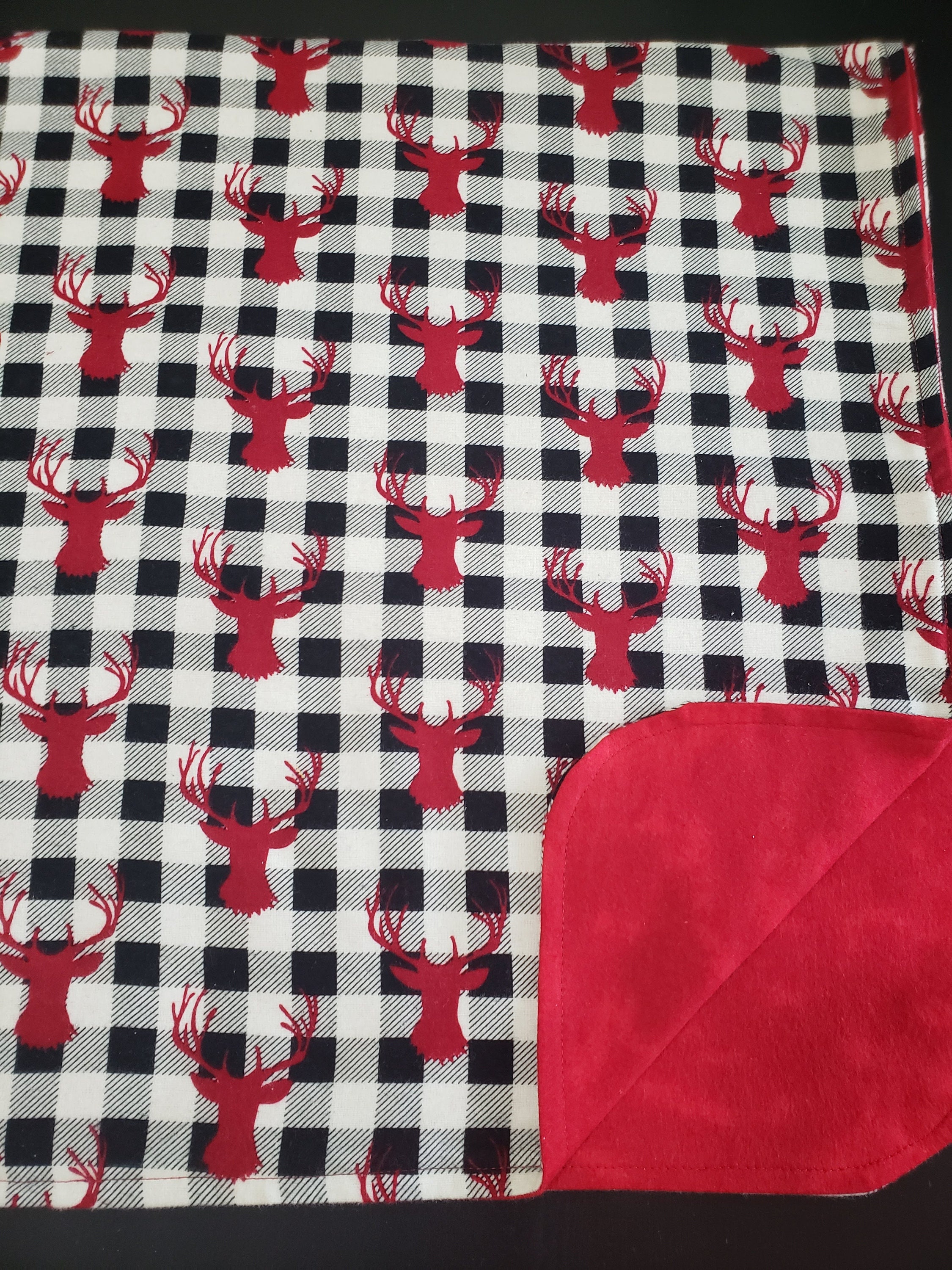 Baby Blanket Deer with black & white checks Etsy.de