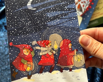 Rotmäntele in der Weihnachtsnacht, Postkarte Din A6