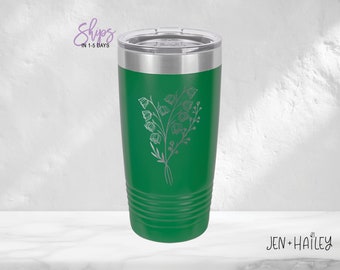May Birth Month Flower Drinkware, Personalized Birth Month Drinkware, May Flower (Lily of the Valley), Personalized Birth Month Tumbler