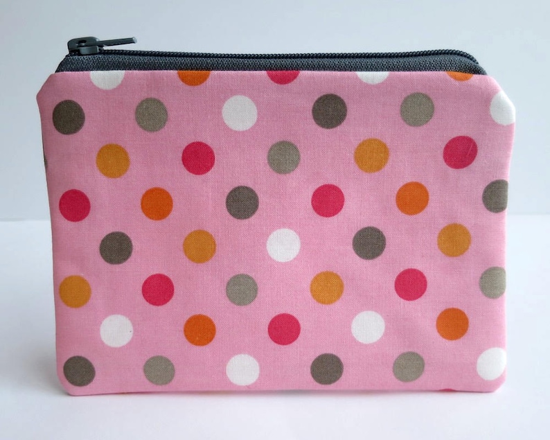 Handbag Organiser Pencil Case Fabric Pencil Case Zip Purse Multi Purpose Pouch Fabric Purse Pink Polka Dot Fabric Polka Dot Purse