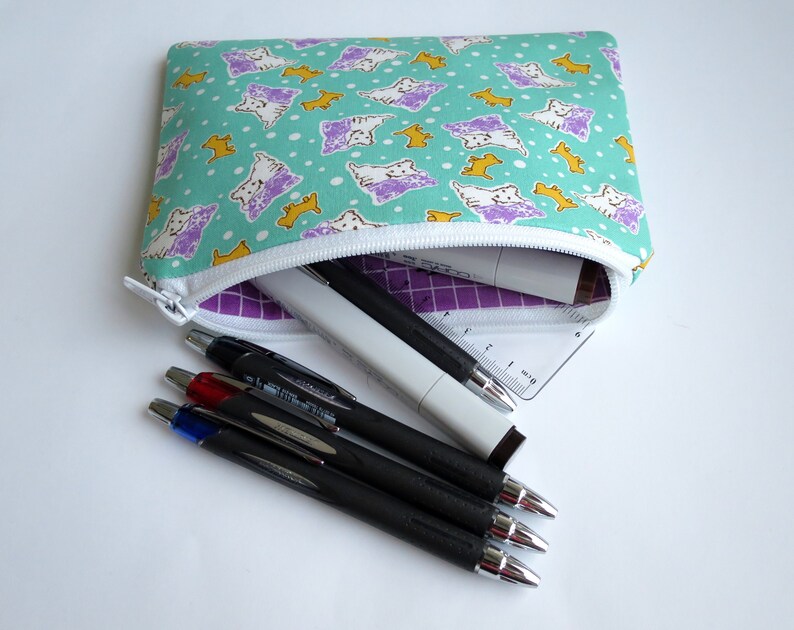 Handbag Organiser Pencil Case Fabric Pencil Case Zip Purse Multi Purpose Pouch Fabric Purse Pink Polka Dot Fabric Polka Dot Purse