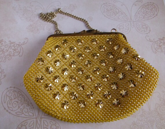 yellow beaded bag