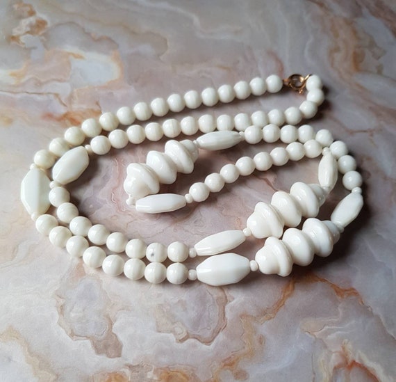 Milk Glass Necklace Vintage White Glass 