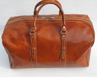 Tan Leather Weekender Cabin Travel Bag By Enzo Olletti