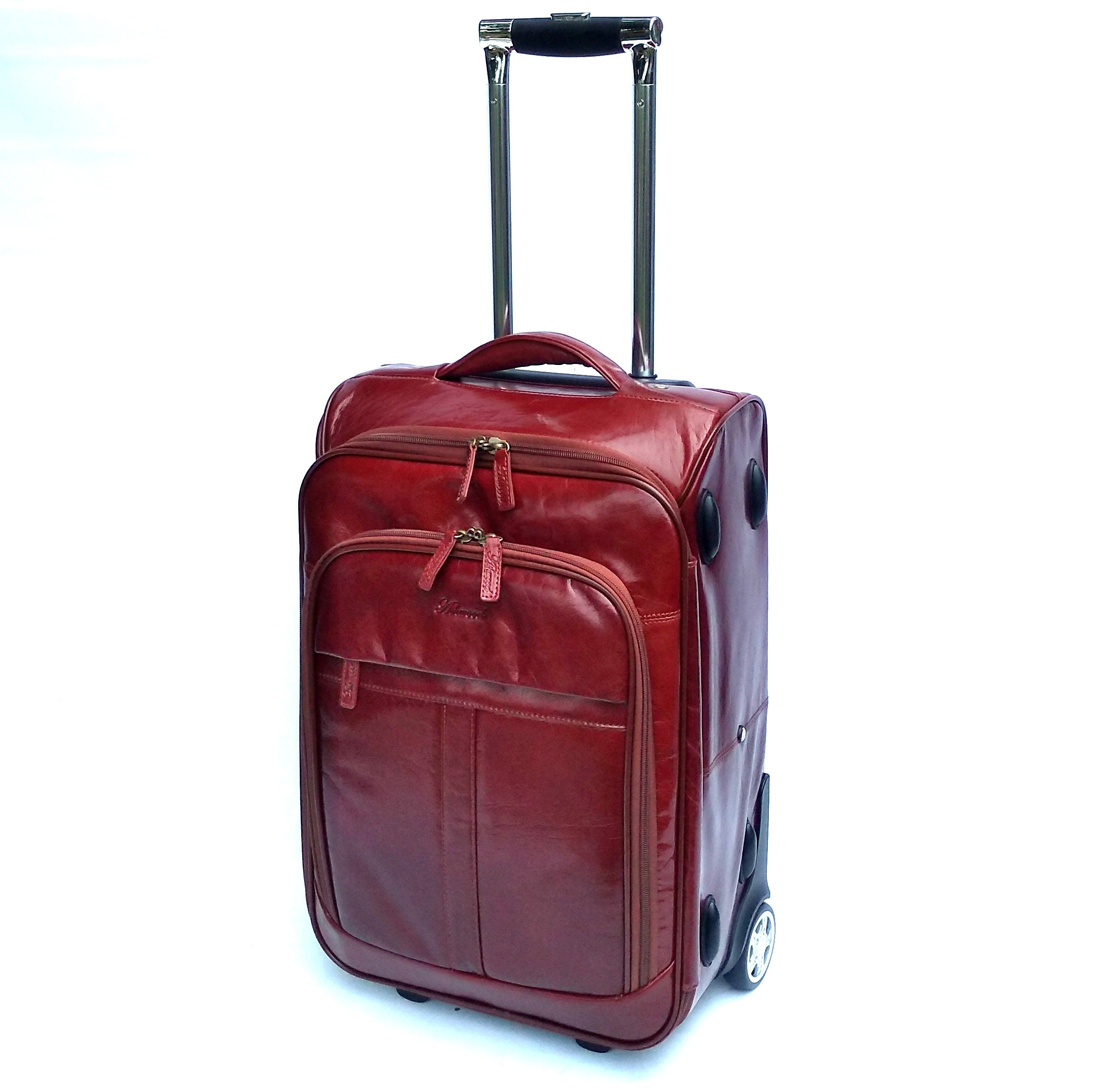 Rolling Weekender Leather Suitcase Etsy