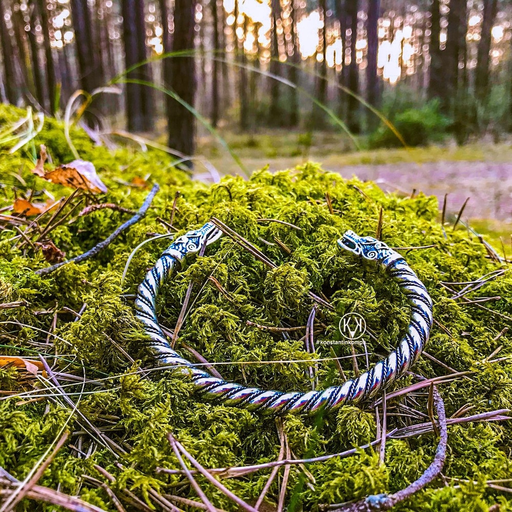 silver sterling wolf viking bracelet