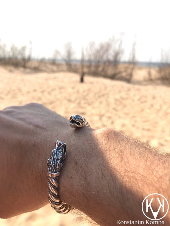 Wolf, Solid, Silver Sterling 925, Free shipping, Bracelet, Totem, Ethnic, Zirconia or with out stone
