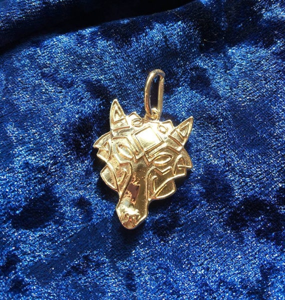 Solid, 14K, Yellow Gold, Fenrir, wolf Hammer, Norse, Viking, ethnic, handmade,