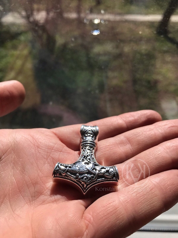 Big, not blown, solid, Silver Sterling 925, THOR'S, hammer, mjolnir, viking, double sided, ethnic,