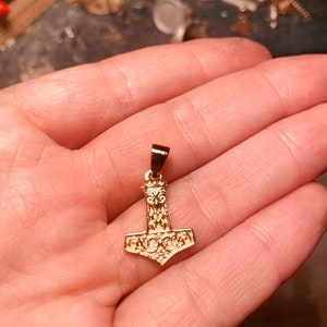 2.49 grams, Solid, 14K, Yellow Gold, Double Sided, THOR&#39;S, Hammer, Mjolnir, Viking, ethnic, handmade, thor, mjlnir