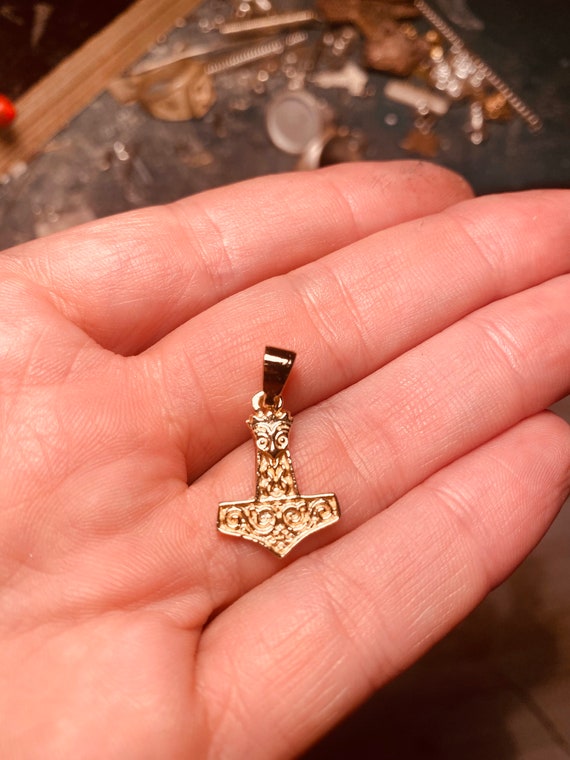 2.49 grams, Solid, 14K, Yellow Gold, Double Sided, THOR'S, Hammer, Mjolnir, Viking, ethnic, handmade, thor, mjlnir